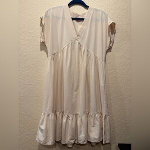 Oversized V-Neck Cotton Blend Cream Dress – Size Small